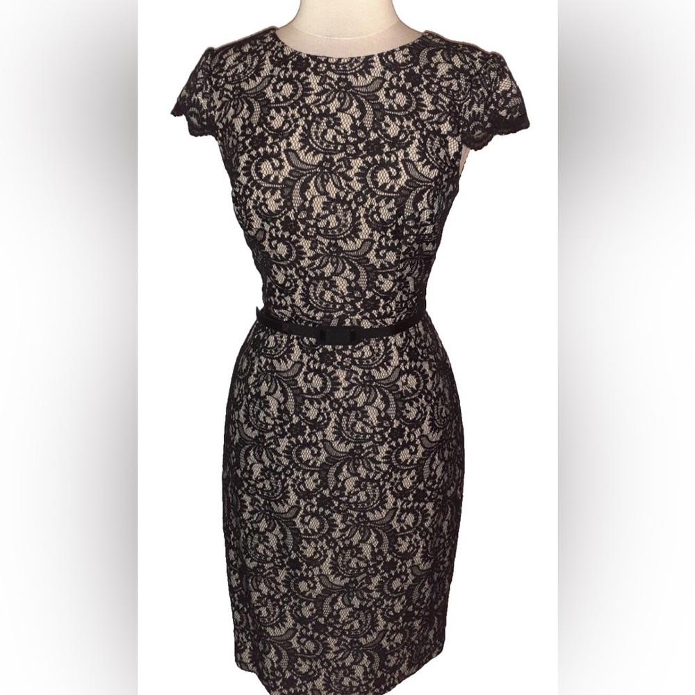 Talbots Black Lace Midi Elegant Cocktail Dress size 10. Like New. Retro. 1920’s